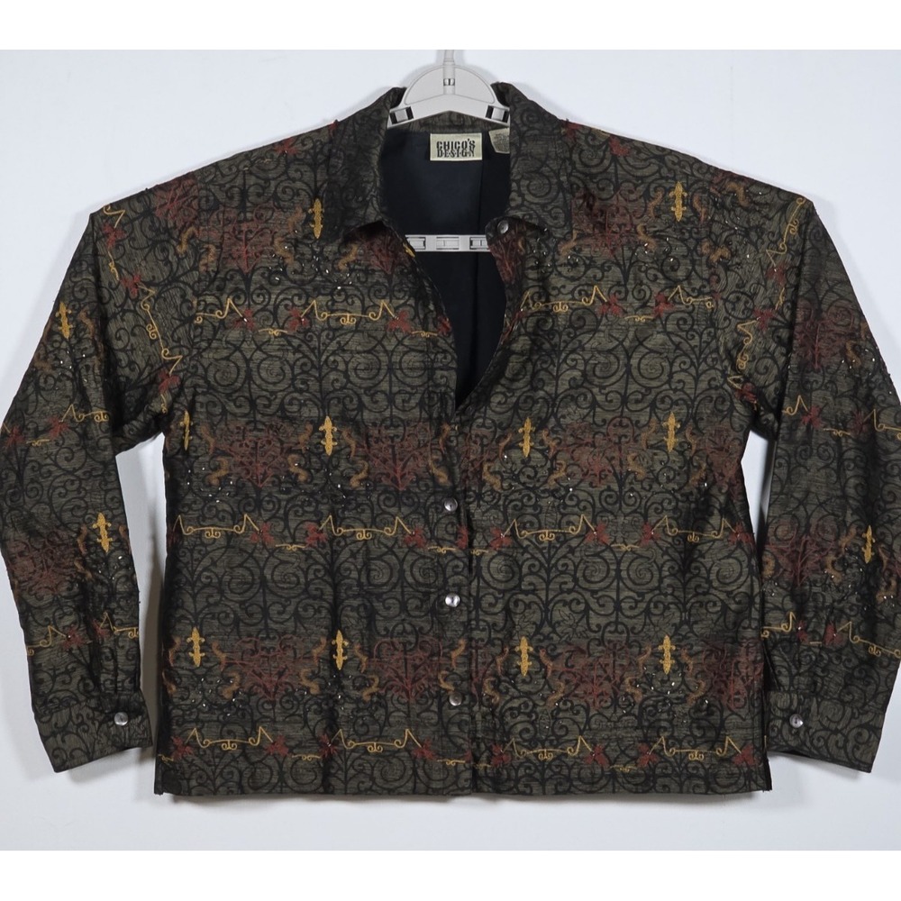 Chicos Design Womens (1) M Silk Jacket Embroidered Beaded Lined Art To Wear Boho